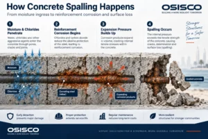 Concrete spalling repair process from assessment to surface protection